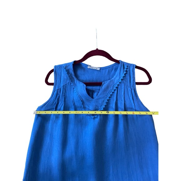 Elena Baldi Sleeveless 100% linen shift dress Blue Size Small - Picture 7 of 7